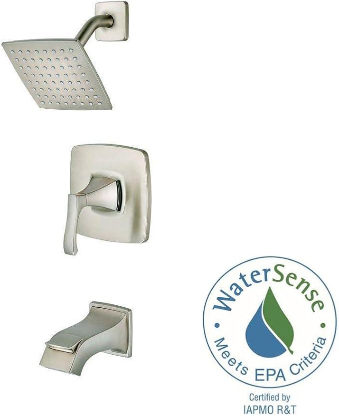 Pfister Venturi Tub & Shower Trim Kit, Valve and Cartridge Included, 1-Handle, Spot Defense Brushed Nickel Finish, 8P8WS2VNSGS