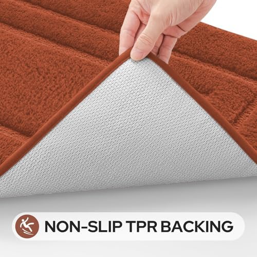 HOMEIDEAS Bathroom Rugs Sets 2 Piece, Extra Long Bath Mat Burnt Orange