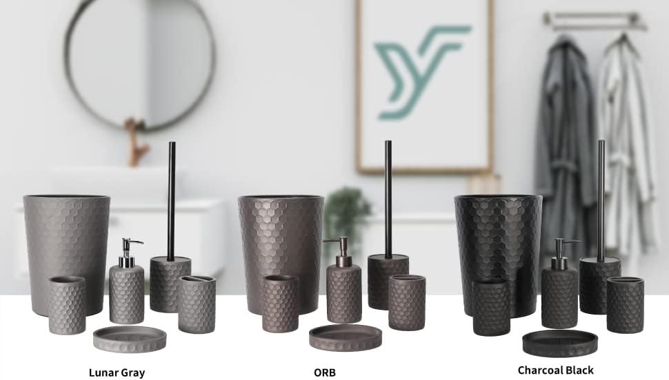 zccz Bathroom Accessory Set - 6 Pcs Black Bathroom Accessories Set with Trash Can, Toothbrush Holder, Toothbrush Cup, Soap Dispenser, Soap Dish, Toilet Brush with Holder - Accessoire Salle de Bain