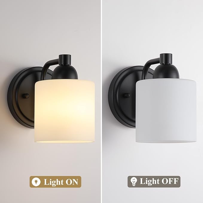 Mecgirn Matte Black Milk Glass Wall Sconces, 1 Pack Hardwired Indoor Wall Light Fixtures for Living Room, Hallway, Bedroom, Ceramic E26 Sockets (Bulbs Not Included)