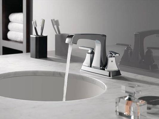 Delta Faucet Ashlyn Centerset Bathroom Faucet, Chrome Bathroom Sink Faucet, 2 Handle Bathroom Faucet, Diamond Seal Technology, Metal Drain Assembly, Chrome 2564-MPU-DST