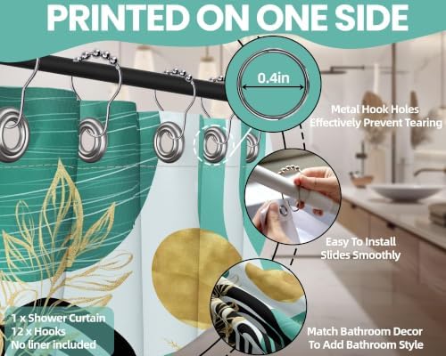 Teal and Gold Shower Curtain, 72x72 in, Mid Century Modern Turquoise