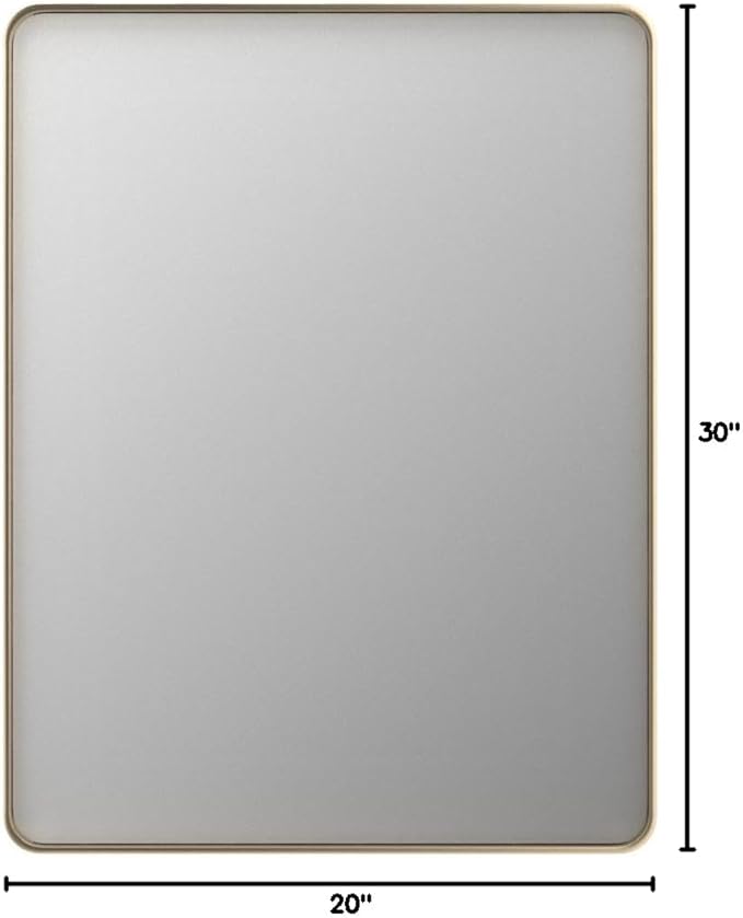 LOAAO 20"X30" Gold Bathroom Mirror | Rounded Rectangle, Brushed Gold Frame, Wall-Mounted, Anti-Rust, Hangs Horizontally or Vertically