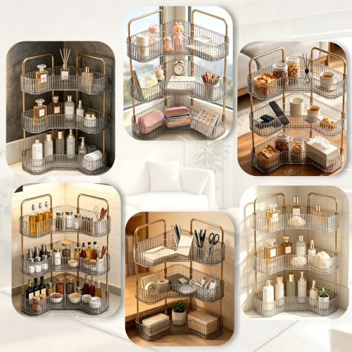 3-Tier Corner Bathroom Organizer, Skincare Vanity Counter Shelf Grey
