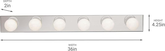 Kichler 36" Linear Bathroom Light Fixture, 6-Light Vanity for Bathroom in Chrome, 626CH, (36" W x 4.25" H x 2" D)