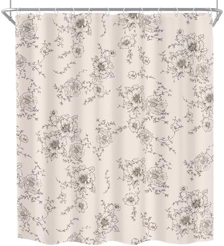 MESHELLY Farmhouse Vintage Floral Shower Curtain 60Wx72H Boho Black Flower Pattern Rustic Botanical Spring Cottagecore Bathroom Curtain Girls Women Bath Curtain Bathroom Accessories Decor with 12 Hook