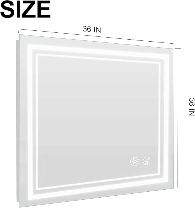 SaniteModar Bathroom Mirror with Lights 36x36 in, Led Mirror for Bathroom, Led Bathroom Mirror, 3 Color Dimmable, Anti Fog, Touch Button, CRI90+, Horizontal/Vertical