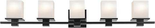 Tully 40.25" 5-Light Vanity Light with Satin Etched Cased Opal Glass in Black for Over a Vanity, Soft Modern Style, (40.25" x 6.5" x 7"), 45193BK
