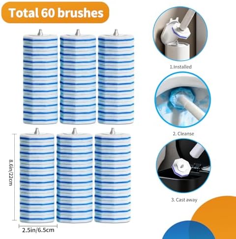 60pcs Disposable Toilet Brush Refill Pads, Replacement Brush Heads, Toilet Cleaner Refills๏ผDisposable Wand Heads๏ผBathroom Cleaning๏ผToilet Cleaning Scrubbers Compatible with Most Toilet Brushes