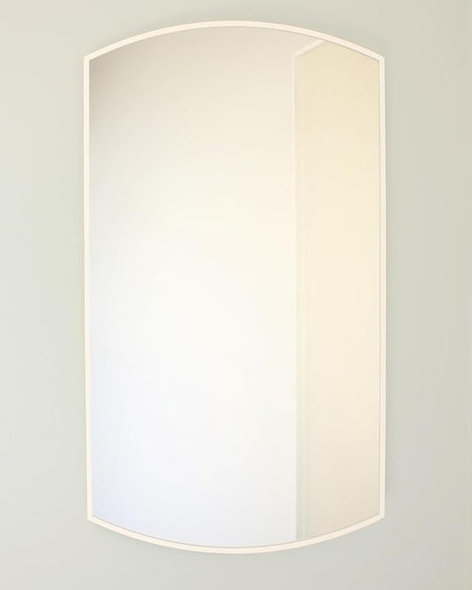 Fox Hollow Furnishings 20x30 Harper Crescent Metal Framed Rectangle Recessed Bathroom Medicine Cabinet, Arced Mirror, 14x18 in-Wall Opening, Adjustable Glass Shelves, Magnet Close, White