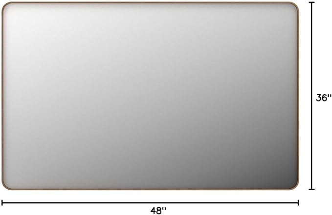 48x36 Inch Gold Bathroom Vanity Mirror | Brushed Metal Gold Framed Wall Mirror, Rounded Rectangle, Shatterproof, Anti-rust, Hangs Horizontally or Vertically
