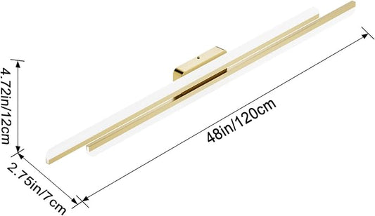 Ralbay 48" Gold Vanity Lights 48W Frosted Aluminum Modern LED Gold Bathroom Vanity Light Fixtures Over Long Mirror Modern Gold Bath Lighting 6000K White Light