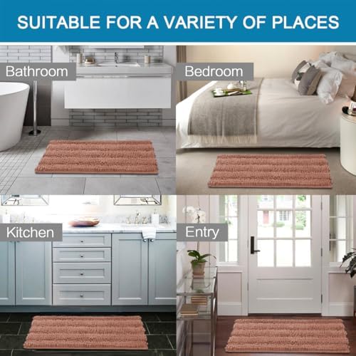 H.VERSAILTEX Bath Mats for Bathroom Non Slip Extra Thick Chenille Striped Bath Rug 24" x 36" Absorbent Non Skid Fluffy Soft Shaggy Rugs Washable Dry Fast Plush Mats for Indoor, Bath Room - Muted Clay