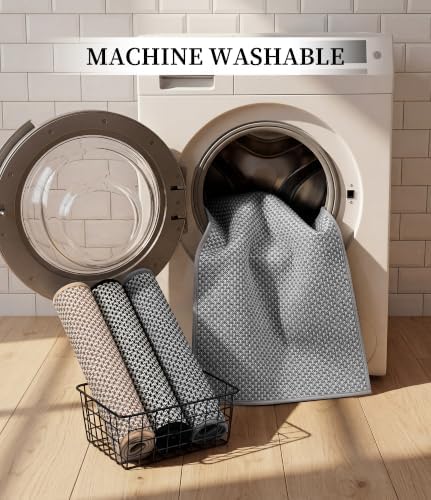 YIHOUSE Light Grey Bathroom Rugs Sets 2 Pieces,Thin Bath Mat Quick Dry