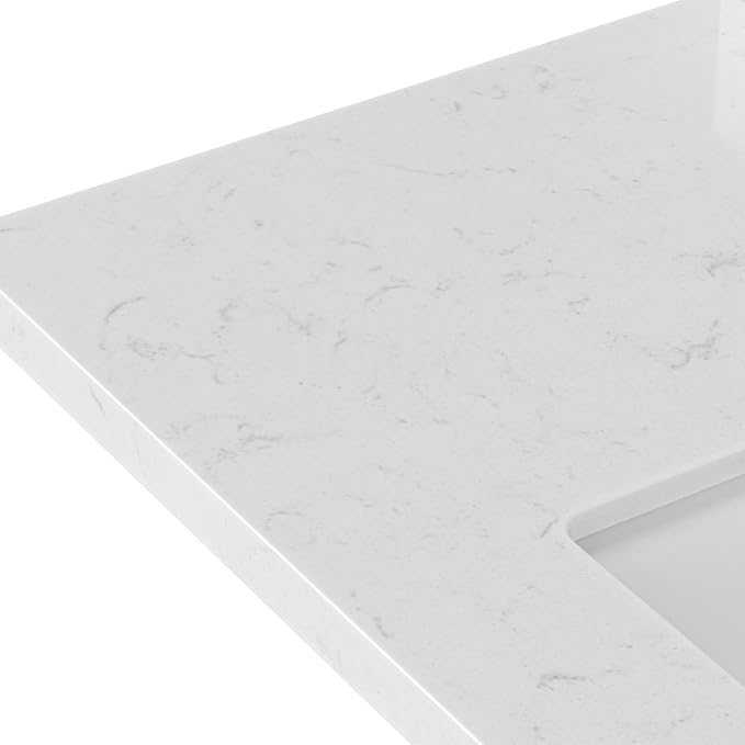 ARIEL Cambridge 36-inch Bathroom Vanity with Sink,Solid Wood, 1.5-inch Carrara White Quartz Countertop, Single Rectangular Porcelain Sink, 2 Soft Closing Doors, 5 Dovetail Drawers, Vintage Green