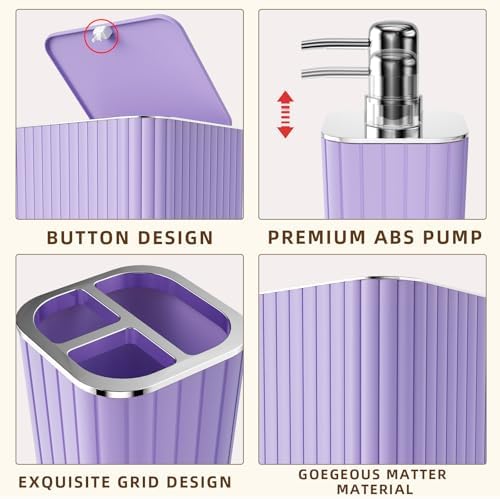 XLHOMO Bathroom Accessories Set - 25PC Bathroom Sets with Shower Curtain and Rugs, Purple Bathroom Accessories with Trash Can, Soap Dispenser, Soap Dish & Toilet Brush