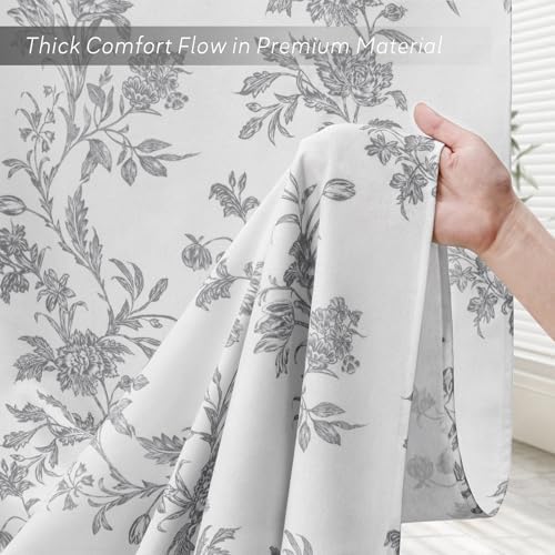 Grey Floral Shower Curtain,Vintage Cotton Cottagecore Gray Shower Curtains for Bathroom, 72" W x 72" L