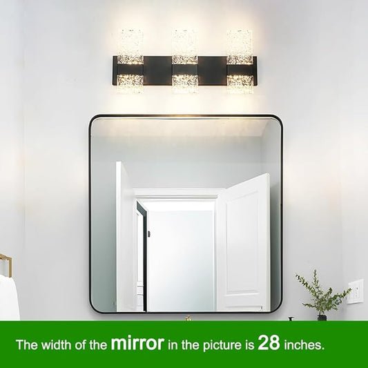 Modern Matte Black 6-Lights Bathroom Vanity Light, Eleglant Black LED Bathroom Light Fixtures over Mirror, Dimmable Acrylic Shade Wall Lighting Fixtures, Hardwired Wall Light(H9.25in, L21.26in)