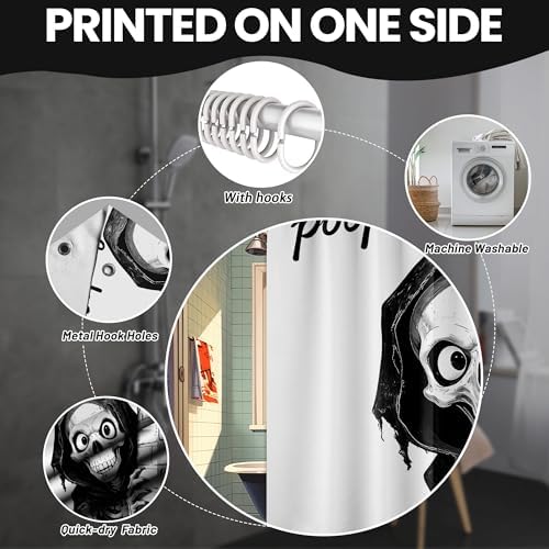 Extra Tall Shower Curtain XL Funny Skull, 70 x 96 Inchs