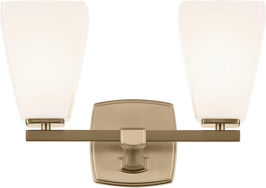 Kichler Marant 14.25" 2-Light Vanity Light with Opal Glass in Champagne Bronze, for Bathroom, Powder Room, Over a Mirror, (14.25" W x 9.5" H), 55215CPZ