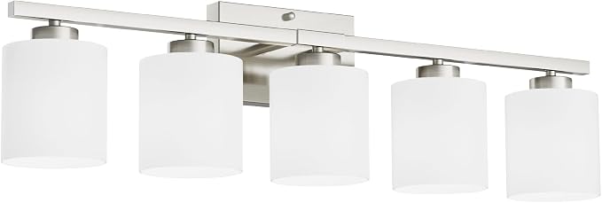 Honesorn 5-Light Bathroom Vanity Light, Anti-Rust Bathroom Light Fixtures | Bathroom Light Over Mirror, Milky White Frosted Shades, Brushed Nickel, E26 Socket(Bulbs Not Included)
