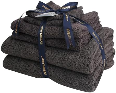 Everplush Diamond Jacquard 6 Pieces Bath Towel Set, Luxury Super Soft Oversized everplush Towels, Highly Absorbent Diamond Jacquard Quick Dry Bath Towel for Bathroom Charcoal
