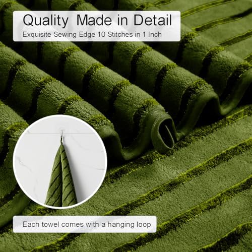 8 Pcs Dark Green Cabana Stripe Large Bath Towel Set Oversized Bath Sheet-2 Bath Towels,2 Hand Towels,4 Washcloths Soft Jumbo Towels Absorbent Shower Towel Beach Chair Towels Spa Gym Hotel Towel