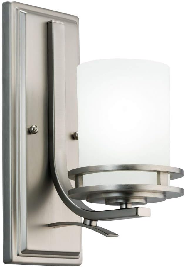 Kichler Hendrik 12" Wall Sconce in Brushed Nickel, 1-Light Modern Wall Mount Light with Satin Etched Cased Opal Glass, (12" H x 5.25" W), 5076NI, 24.75 in