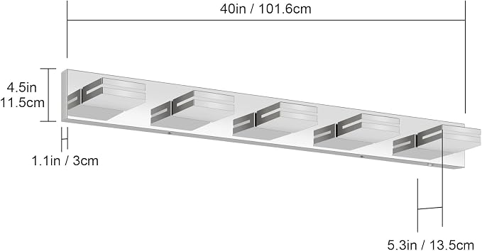 Bathroom Vanity Lighting Fixtures Over Mirror (5-Light, 40-Inch) Modern LED Bathroom Wall Lighting Fixtures, Chrome (Cool White 6000K)