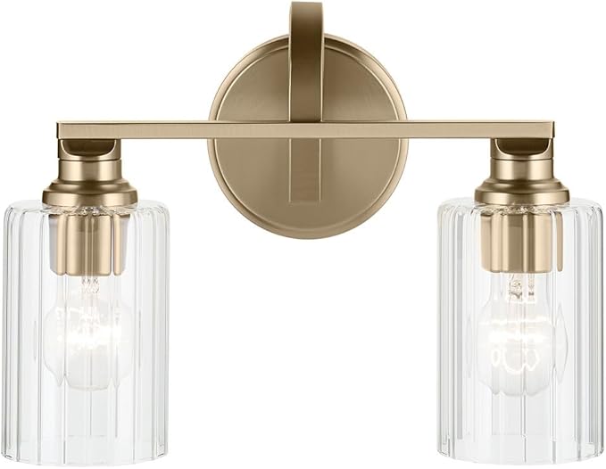 Kichler Gioe 14.25" 2-Light Vanity Light with Clear Fluted Glass in Champagne Bronze, Damp Rated, for Bathroom, Powder Room, Over a Mirror, (14.25" W x 10.5" H), 55225CPZFLU