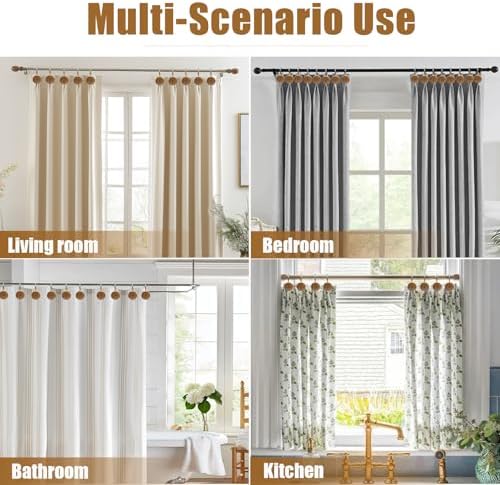 Shower Curtain Hooks, Wood Decorative Shower Curtain Rings, Modern Round Log Shower Curtain Hangers, 12PCS Shower Hooks for Shower Curtain Rod, Bedroom, Living Room (Silvery 1)