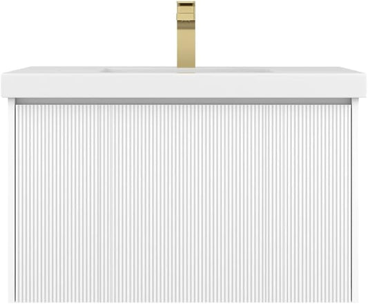 Blossom 30 Inch Bathroom Vanity with Sink | All Wood Wall Mounted Floating Vanity Cabinet with Acrylic Sink | Soft-Close Drawer | Modern Minimalist Style (30" w/Acrylic Basin, Matte White)