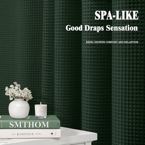 Waffle Weave Shower Curtain Heavyweight Cotton Fabric Dark Green 72Wx75L