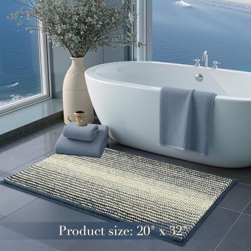 BSICPRO Bathroom Rugs, 20x32 Chenille Bath Mats, Haze Blue
