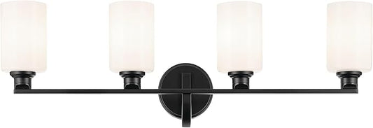 Kichler Gioe 32.25" 4-Light Vanity Light with Opal Glass in Black, Damp Rated, for Bathroom, Powder Room, Over a Mirror, (32.25" W x 10.5" H), 55227BK