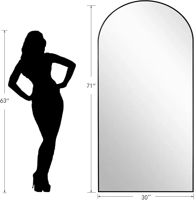 Dewfig Arched Full Length Mirror, 71"x30" Large Floor Mirror, Black | Aluminum Alloy Frame Full Body Mirror, HD Shatterproof Tempered Glass, Lean/Stand/Wall for Living Room,Bedroom, Dressing Room