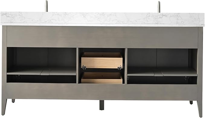 Vanity Art 72 inch Bathroom Vanity with Double Sink & Ceramic Top, Vanity Cabinet with Soft-Closing Door, Solid Wood Frame, Linear Pattern, Driftwood Gray, Golden Brushed Handware VA9172-DDG-GB