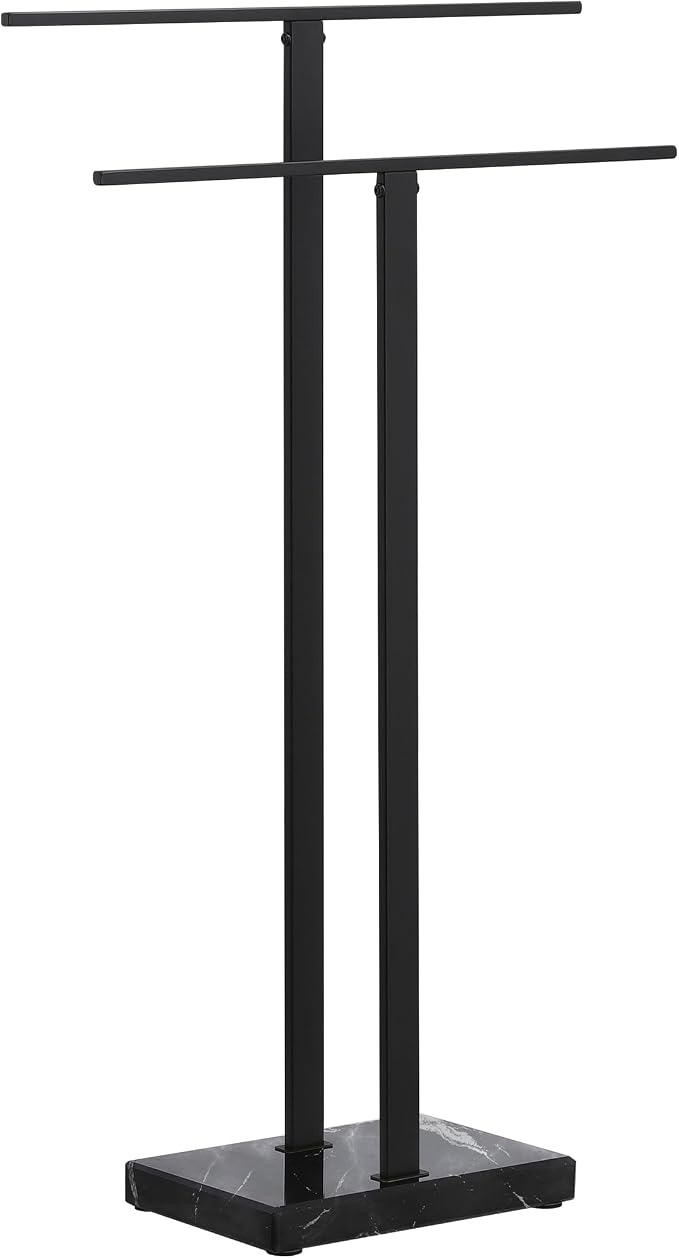 KES Standing Towel Rack 2-Tier Natural Black Marble Base, Bath Towel Holder | 8.23 Lbs Heavy Base, 18/8 Stainless Steel Rustproof, Fits Bath Towel & Hand Towel, Freestanding Design, Bathroom Floor