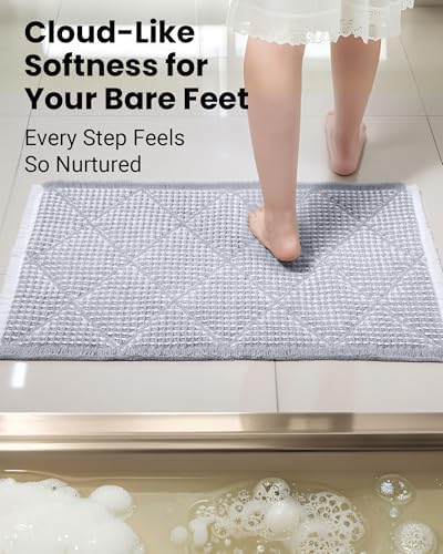 Furicher Waffle Bath Mat Set, Non Slip Bathroom Rugs 2 Piece, Gray & White