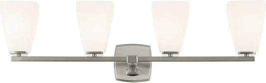 Kichler Marant 33.25" 4-Light Vanity Light with Opal Glass in Brushed Nickel, for Bathroom, Powder Room, Over a Mirror, (33.25" W x 9.5" H), 55217NI