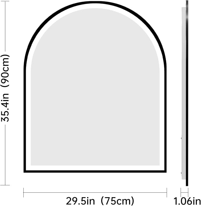 30"x36" Arched LED Lighted Bathroom Mirror with Lights | Black Aluminum Frame, Fogless, Dimmable, Shatterproof, Touch Sensor, 3 Color Changing