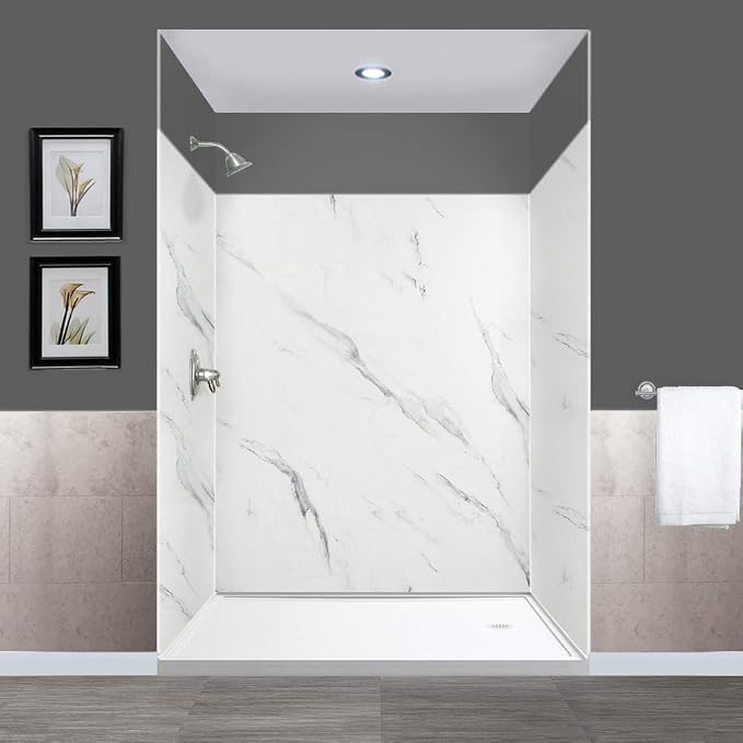 Transolid EWK606072-41 Expressions 3-Panel Shower Wall Kit, 60-in L x 60-in W x 72-in H, Bianca