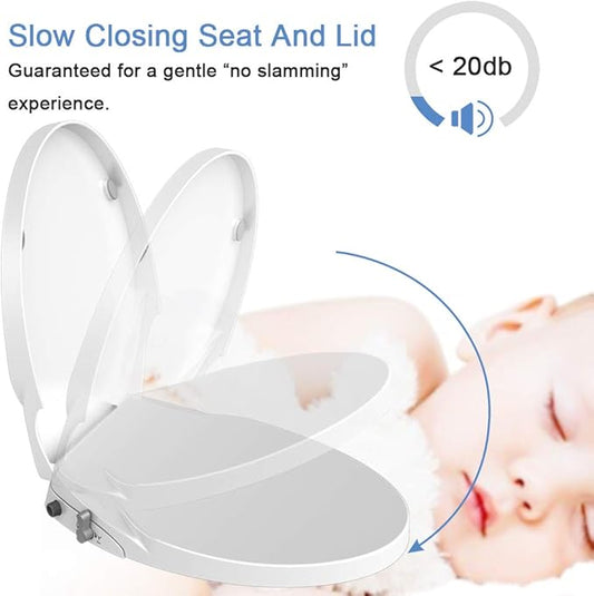 Toilet Seat Bidet Seat with Self Cleaning Dual Nozzles Non electric Separated Rear & Feminine Cleaning Natural Water Spray, soft close toilet seat,Easy DIY Installation