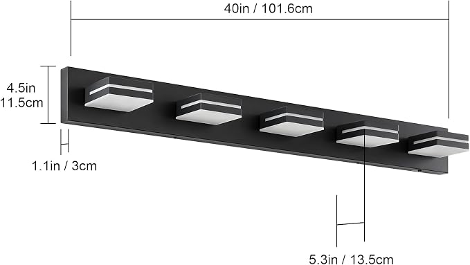 Bathroom Vanity Lighting Fixtures Over Mirror (5-Light, 40-Inch) Modern LED Bathroom Wall Lighting Fixtures, Matte Black (Cool White 6000K)