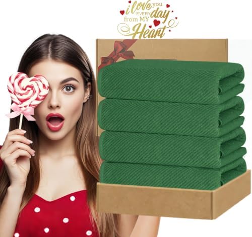 VOOVA & MOVAS Bath Towels 4PC, 100% Cotton, 30x56 in, Hunter Green