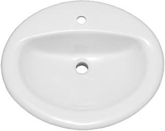 PROFLO PF20171 Rockaway 20-1/2" Oval Vitreous China Drop In Bathroom Sink with Overflow and 1 Faucet Hole at 0" Centers - White | Includes - Overflow and 1 Faucet Hole at 0" Centers - White
