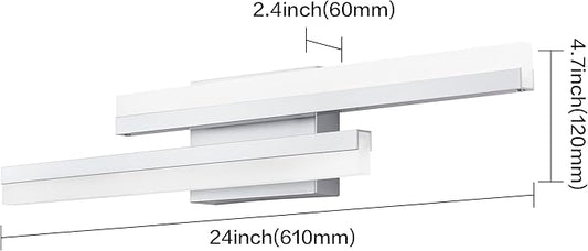 PRESDE 24" Inch LED Bathroom Vanity Light Bar, Modern Silver Wall Lighting Fixture Over Mirror