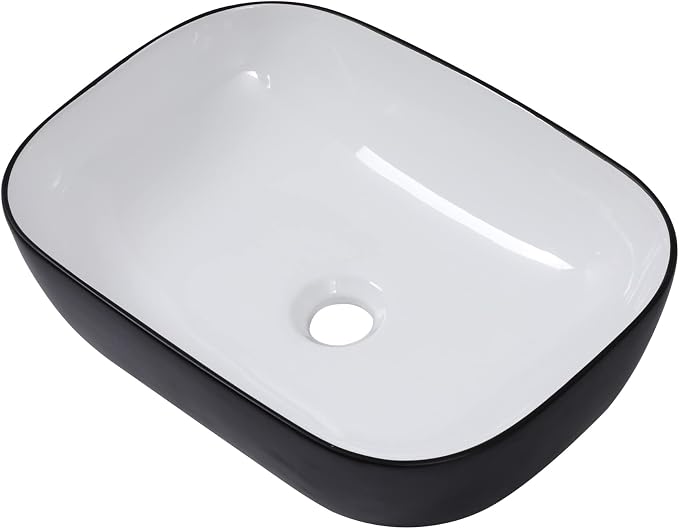 Rectangle Bathroom Vessel Sink 17"x13" Above Counter Vessel Sink | Rectangular Bathroom Above Counter Vessel Sink Black and White Ceramic Porcelain Vanity Sink Art Basin