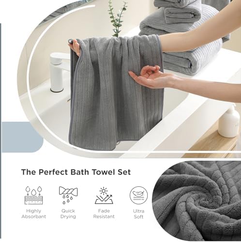 Hailea 18 Piece Family Bath Towel Set Include 6 Bath Towels,6 Hand Towels and 6 Washcloths Soft Bathroom Towel with Hanging Loops,Highly Absorbent Quick Dry Towels Set for Bathroom,Hotel and Spa-Grey
