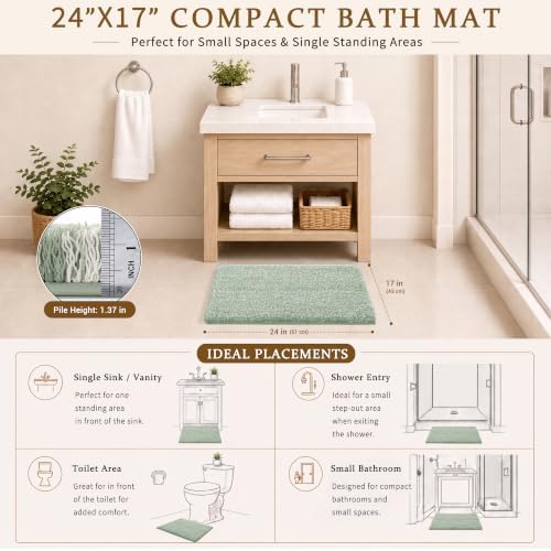 Yimobra Bathroom Rugs for Home Essentials, Non Slip Washable Bath Mat, Soft Water Absorbent Plush Shower Rug for Bathroom Floor, Bath Decor Accessories, 24X17, Light Green White
